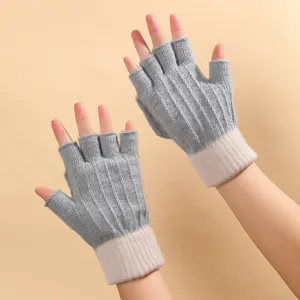 Women knit half-finger gloves winter warm fingerless gloves grey pink fashion comfortable