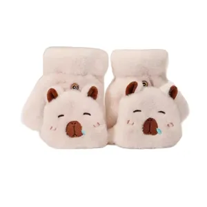 Simpatici guanti in peluche mezzo dito con cappuccio capybara donna inverno spessi caldi scrittura.
