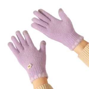 Guanti invernali da donna in maglia touchscreen guanti viola carini con dolce design floreale