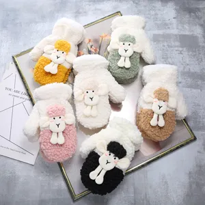 Guanti Mignone Caldi in Peluche Invernale Simpatico Cartone Animato Pecora Ricamato Termico Antivento Attrezzatura Tempo Freddo Per Donne