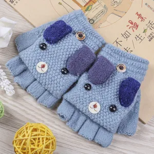 Simpatici guanti in maglia per bambini, caldi manicotti invernali con design di cucciolo.