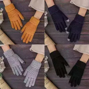 Knitted winter touchscreen gloves for men and women, warm fleece-lined thermal cold-weather gear.