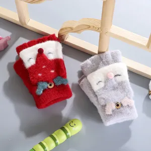 Guanti lavorati a maglia di volpe di cartone animato mezzo dito caldi per bambini.