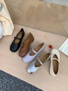 Damen Retro Runde Zehe Flach Mary Jane Schuhe Mehrfarbig Frühling Freizeitschuhe