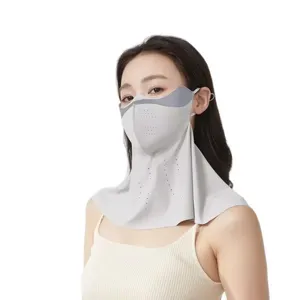 Detail closeup of the breathable UV protection face mask showing full face and neck coverage.