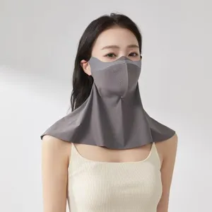 Summer sun protection face mask detail view, breathable full face and neck cover for women.