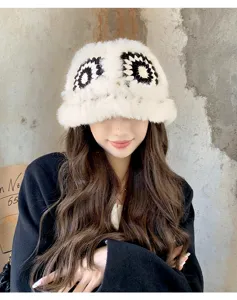 Cappello da pescatore in peluche soffice per donna autunno inverno caldo motivo floreale