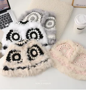 Cappello da pescatore in crochet di peluche chic per donne inverno caldo soffice berretto