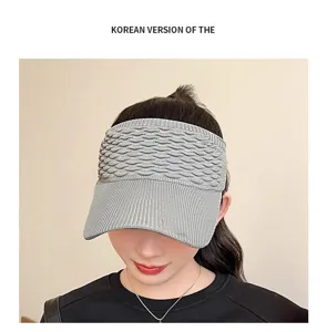 Visière de soleil en tricot détail, chapeau de sport d'été gris vide pour femmes