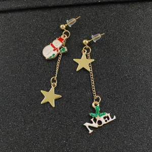 Weihnachten asymmetrische lange Stern Schneemann Ohrringe, süße Legierung Ohrhänger.