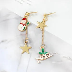Weihnacht asymmetrische Schneemann Stern lange Ohrringe, süßer Feiertag Mode Schmuck Geschenk.