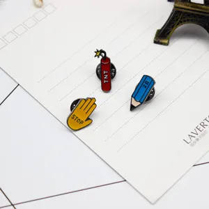 Creative Cartoon Enamel Brooch Alloy Stop Hand Gesture Pencil Bomb Lapel Pin Trendy Denim Jacket Clothes Bag Badges Gift Jewelry