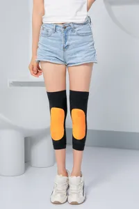 Fleece-lined thermal knee warmers for outdoor winter sports, knitted joint support guards.
