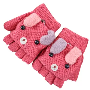Bambini rosa maglia mezza dita guanti convertibili carino cucciolo design caldi guantoni
