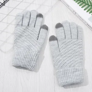 Knit touch screen gloves warm winter gloves fleece lined grey gloves writing gloves