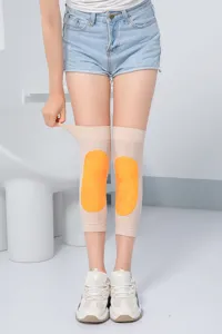 Detail view of thermal fleece-lined knitted knee warmers for outdoor cold protection.