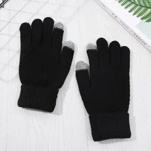 Warm winter knit touch screen gloves for men and women, thick thermal fleece lined.