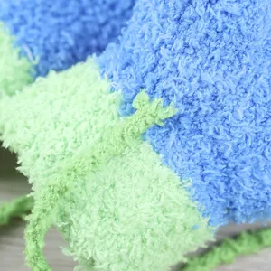 Kids winter warm coral fleece gloves detail view soft knit mittens blue green neck hanging design