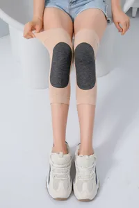 Knit thermal knee sleeve detail with grey padding for winter joint warmth and protection.
