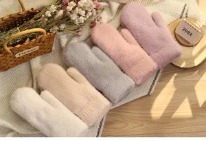 Winter dikke pluche wanten voor heren en dames, gezellige warme koppel handschoenen in vele kleuren.