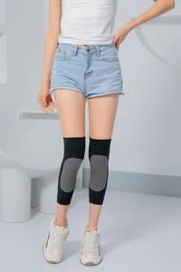 Thermal knit knee sleeves worn by model, providing joint warmth and cold protection.