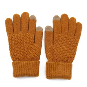 Warm knit touchscreen gloves for men and women, thick winter cold-proof five-finger warm gloves.