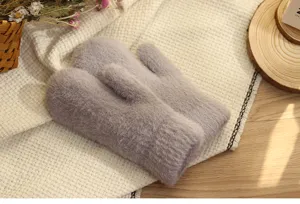 Winter pluche dikke warme wanten voor heren en dames, gezellige grijze harige handschoenen koud.