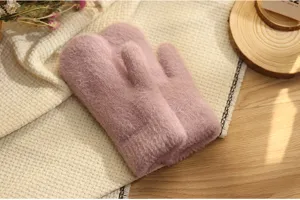 Gezellige roze pluche wanten detail, dikke warme winterhandschoenen voor dames en dagelijks.