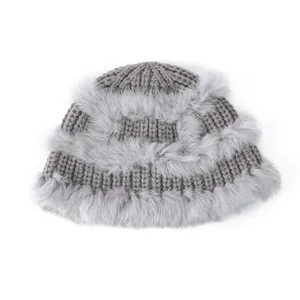 Cappello da donna in vera pelliccia di coniglio lavorato a maglia, caldo peluche invernale.