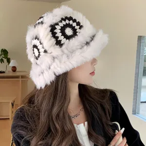 Cappello a Secchiello in Pelliccia di Coniglio Caldo Invernale Donna Peluche Ispessito Carino Danza del Leone Berretto Casual Antivento