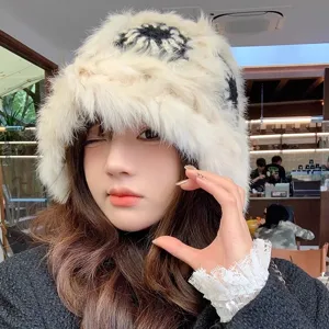 Elegante cappello da pescatore peloso autunno inverno donna, morbido caldo peluche.