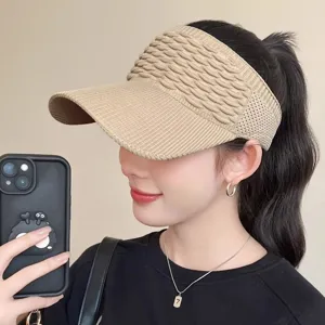 Chapeau de Soleil d'Été pour Femme Sans Couronne Maille Respirante Visière Large Bord Sport Casual Anti-UV