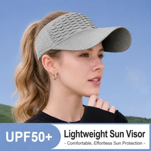 Chapeau Visière de Soleil Vide Tricoté Gris pour Femme Sport Extérieur Anti-UV