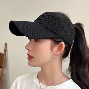 Femme ete noir vide haut chapeau de soleil respirant tricot sport casquette vue principale