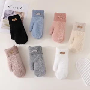 Women Winter Thickened Warm Faux Mink Fur Knitted Mitten Gloves Cute Fashion Outdoor Cycling Fleece Lined Mittens