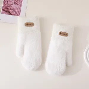 Women winter thick warm plush knit mittens cute plush fuzzy gloves for outdoor cycling detail.