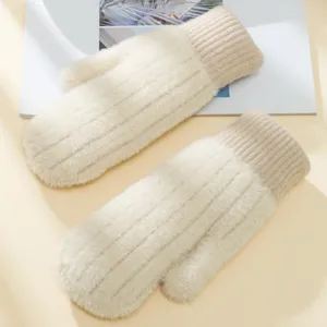 Moffole invernali pelose da donna, guanti invernali caldi e spessi con polsino morbido.