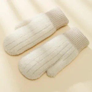 Guanti moffole in morbido peluche spesso per donna e uomo, comodi guanti invernali caldi.