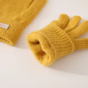 Winter warm knitted gloves for women and men, thick fleece lined touch screen gloves yellow.