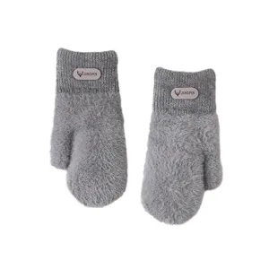 Women winter warm fleece lined knit mittens cute faux mink fur gloves for outdoor cycling