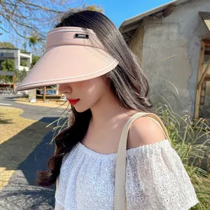 Summer outdoor sun protection visor hat, large brim empty top cap for women, stylish.