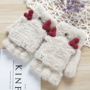 Guanti in peluche mezzo dito per donna, caldi guanti invernali in maglia con corna.