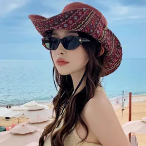 Ethnic style western cowboy sun hat for women, perfect for spring and summer beach travel.