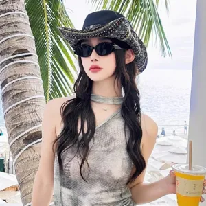 Ethnic style western cowboy hat for women, perfect for spring and summer outdoor sun protection.