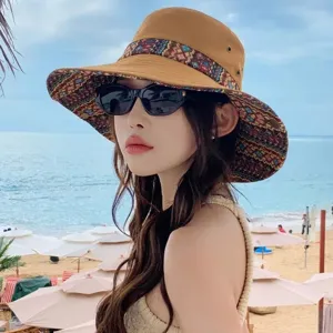 Ethnic style sun hat for women, perfect for spring and summer beach travel, outdoor camping.