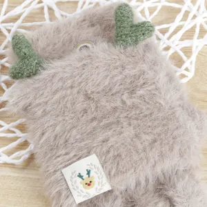 Guanti mezza dita in peluche con corna di cervo invernali caldi morbidi a maglia vista dettaglio
