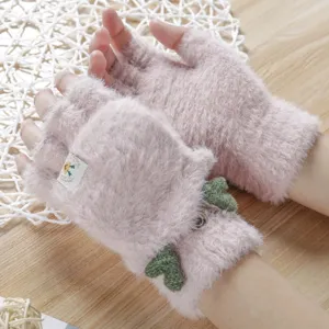 Guanti mezzo dito in peluche carini con deliziose corna di cervo per il caldo inverno.
