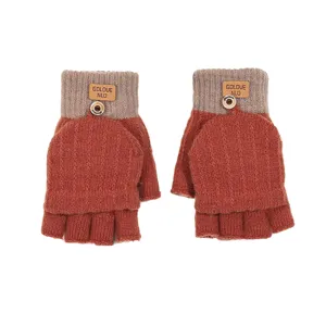 Women winter knit convertible fingerless gloves warm thick mittens casual student wear out