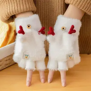 Guanti da Donna Invernali Caldi in Pelliccia Sintetica di Visone Mezzo Dito Flip Top Simpatici Corna di Cervo Orecchie di Coniglio Peluche