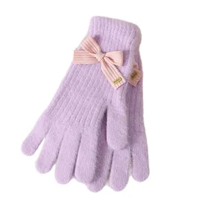 Cute bow knit gloves for women winter outdoor thermal warm cozy stylish daily soft wear